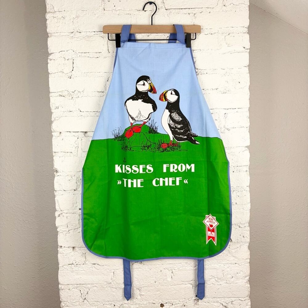 Vintage Fredfor Denmark Puffin Kisses from the Chef Cotton Apron Gift Souvenir